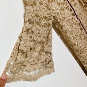 Vintage unbranded sheer lace button down- Sand- Medium